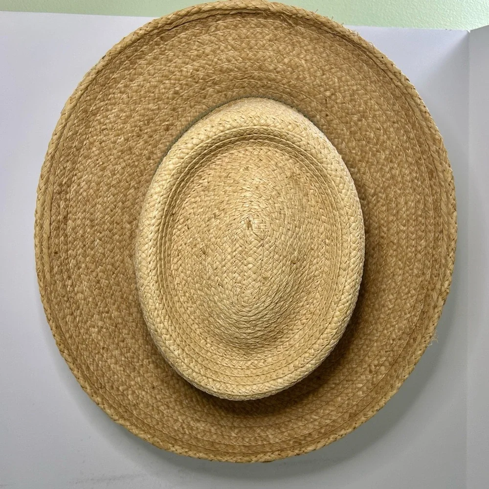 Scala Golf Beach Wide Brim Men's Tan Straw Hat Olive Green Ribbon Detail - Picture 9 of 9